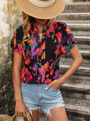 Women's Fashion Painted Printing V-neck Short Sleeve Top - 808Lush