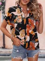 Women's Fashion Painted Printing V-neck Short Sleeve Top - 808Lush