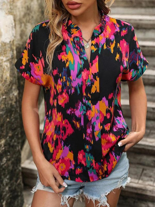 Women's Fashion Painted Printing V-neck Short Sleeve Top - 808Lush