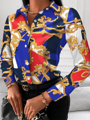 Women's Fashion Printed Long Sleeve Lapel Shirt - 808Lush