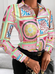 Women's Fashion Printed Long Sleeve Lapel Shirt - 808Lush