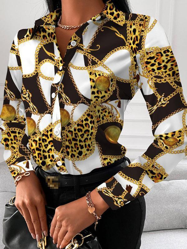 Women's Fashion Printed Long Sleeve Lapel Shirt - 808Lush