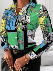 Women's Fashion Printed Long Sleeve Lapel Shirt - 808Lush