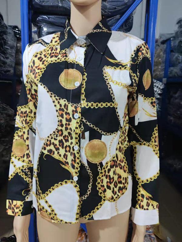 Women's Fashion Printed Long Sleeve Lapel Shirt - 808Lush