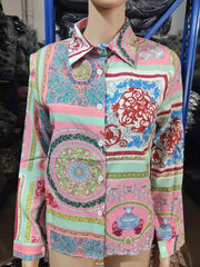 Women's Fashion Printed Long Sleeve Lapel Shirt - 808Lush