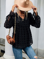 Women's Fashion Tops Thin Loose V-Neck Long Sleeve Black Shirt - 808Lush