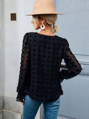 Women's Fashion Tops Thin Loose V-Neck Long Sleeve Black Shirt - 808Lush