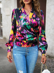 Women's Fashion Trendy Print Bubble Satin Top - 808Lush