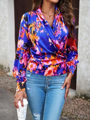 Women's Fashion Trendy Print Bubble Satin Top - 808Lush