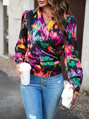 Women's Fashion Trendy Print Bubble Satin Top - 808Lush