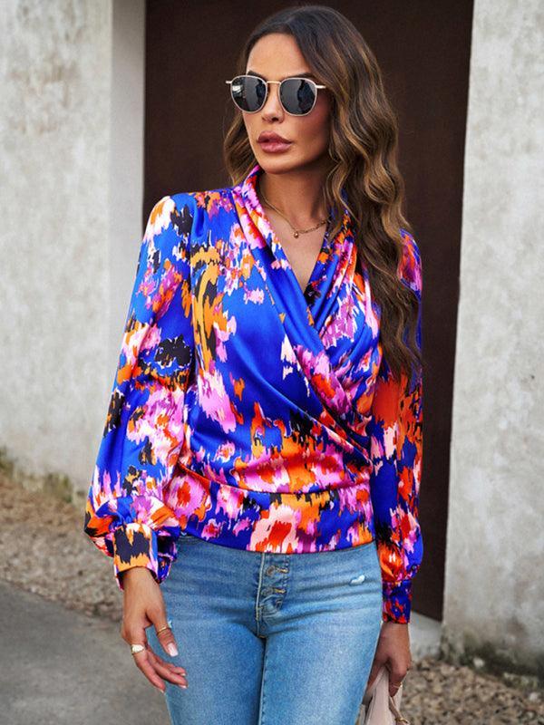 Women's Fashion Trendy Print Bubble Satin Top - 808Lush