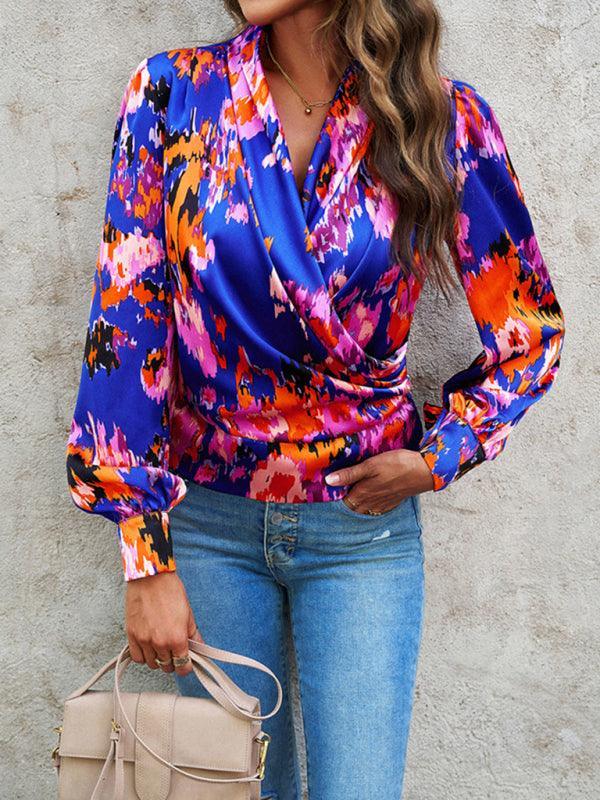 Women's Fashion Trendy Print Bubble Satin Top - 808Lush