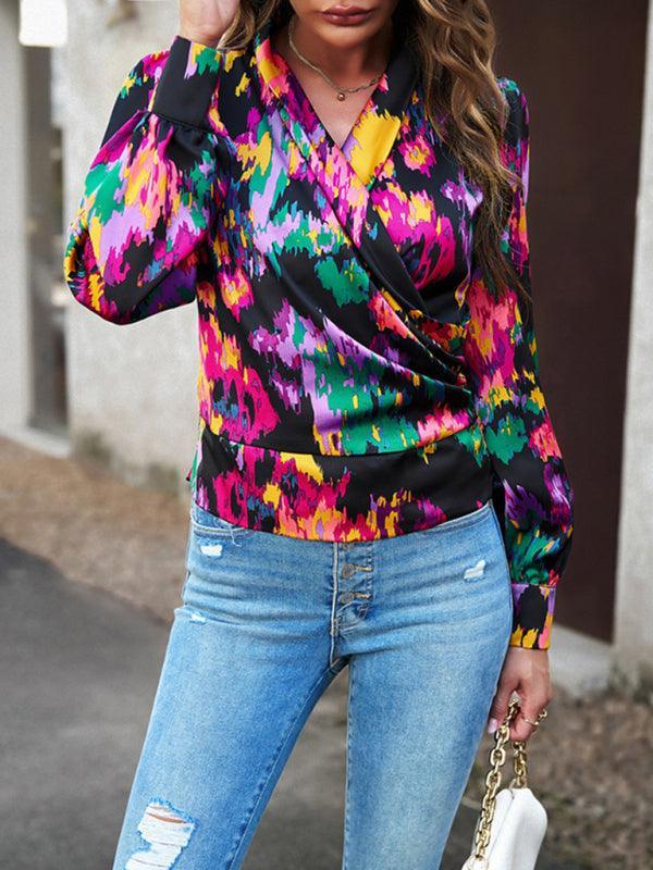 Women's Fashion Trendy Print Bubble Satin Top - 808Lush