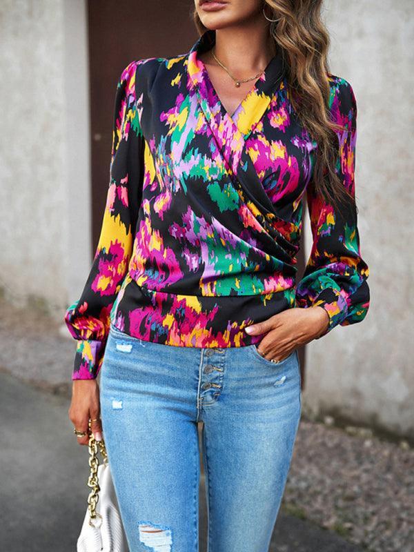 Women's Fashion Trendy Print Bubble Satin Top - 808Lush