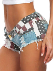 Women's Flag Print Sexy Low Rise Denim Shorts - 808Lush