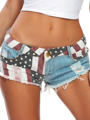 Women's Flag Print Sexy Low Rise Denim Shorts - 808Lush