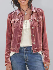 Women's Gold Velvet Cropped Cargo Jacket - 808Lush