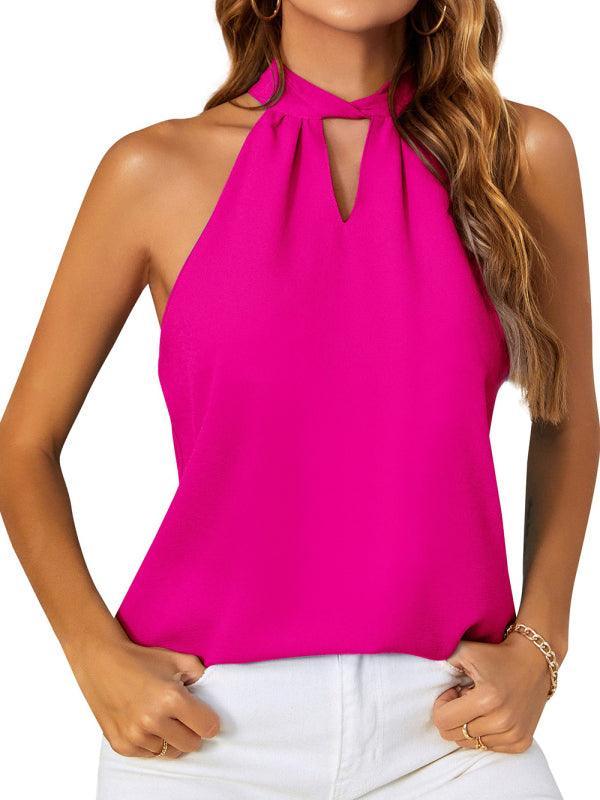 Women's Halter Neck Tie Chiffon Tank Top Sleeveless Top - 808Lush