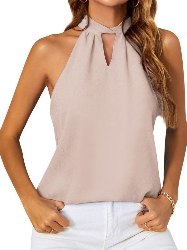 Women's Halter Neck Tie Chiffon Tank Top Sleeveless Top - 808Lush