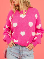 Women's Heart Valentine's Day Round Neck Pullover Sweater - 808Lush