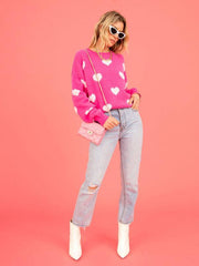 Women's Heart Valentine's Day Round Neck Pullover Sweater - 808Lush