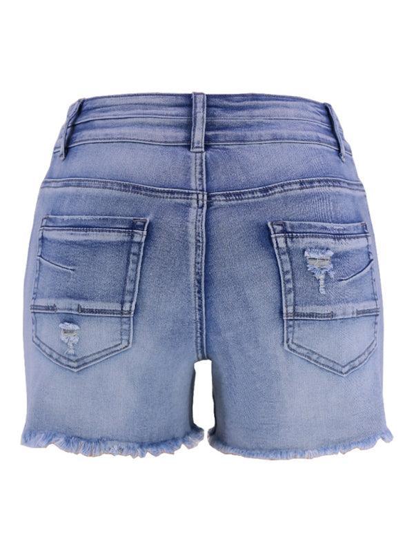 Women's High Waist Two Button Fashion Ripped Denim Shorts - 808Lush