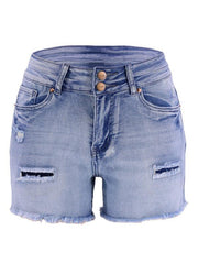 Women's High Waist Two Button Fashion Ripped Denim Shorts - 808Lush