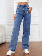 Women's High Waist Washed Straight Leg Jeans - 808Lush