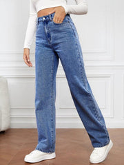 Women's High Waist Washed Straight Leg Jeans - 808Lush