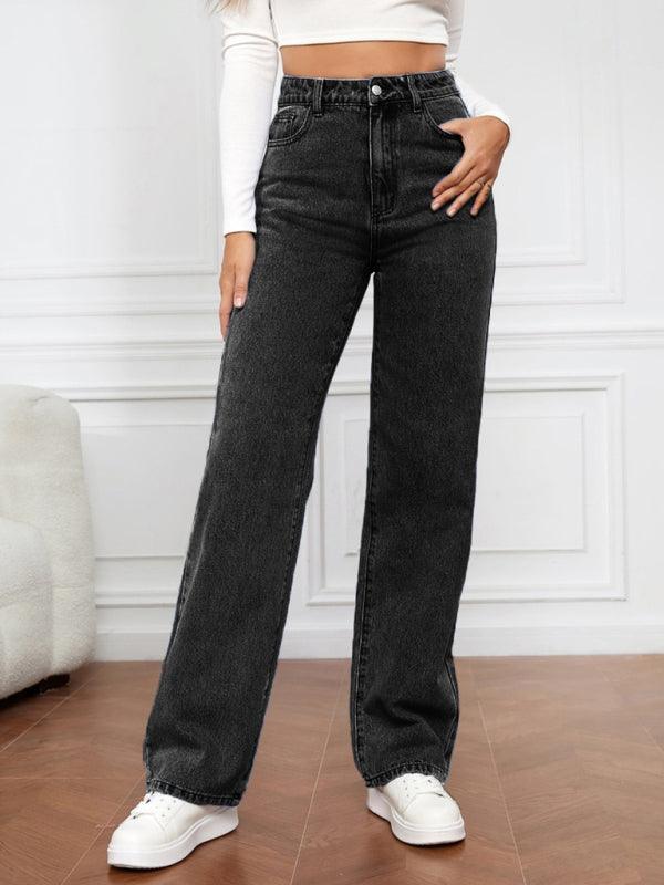 Women's High Waist Washed Straight Leg Jeans - 808Lush