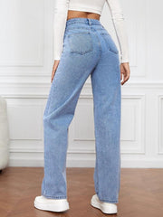 Women's High Waist Washed Straight Leg Jeans - 808Lush