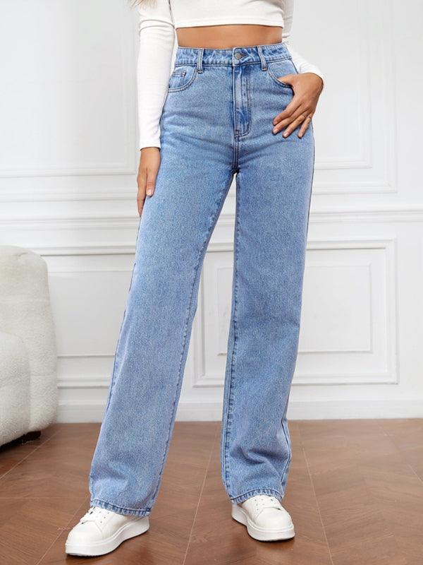 Women's High Waist Washed Straight Leg Jeans - 808Lush