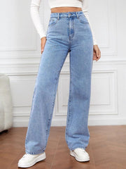 Women's High Waist Washed Straight Leg Jeans - 808Lush