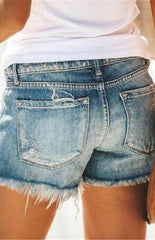 Women's High-Waisted, Fringed, Cut-Out Denim Shorts - 808Lush