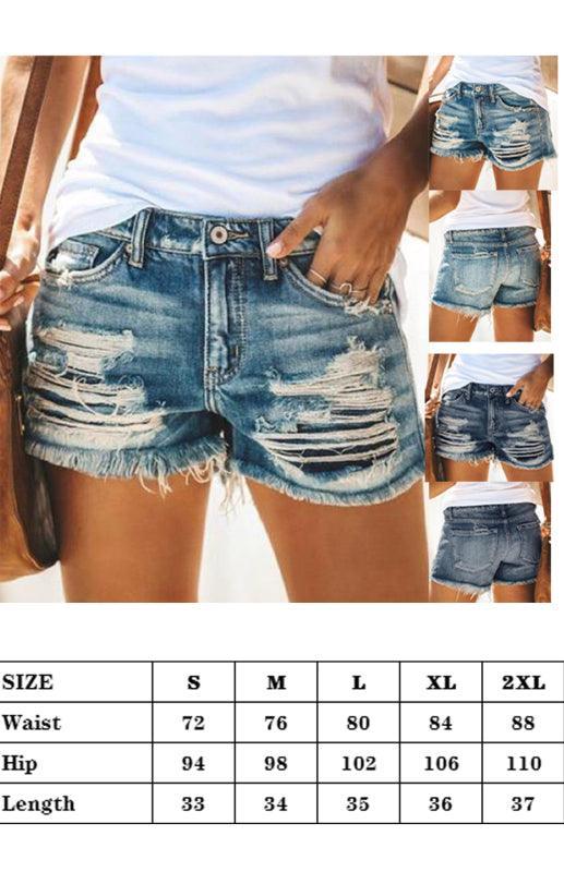 Women's High-Waisted, Fringed, Cut-Out Denim Shorts - 808Lush