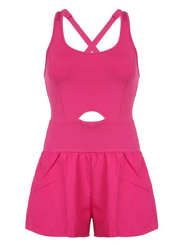 Women's Hollow Cross Loose Fitness Wear Tank Top Jumpsuit - 808Lush