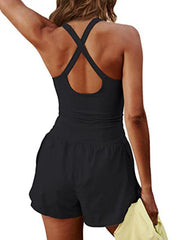 Women's Hollow Cross Loose Fitness Wear Tank Top Jumpsuit - 808Lush