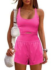 Women's Hollow Cross Loose Fitness Wear Tank Top Jumpsuit - 808Lush