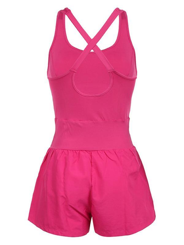 Women's Hollow Cross Loose Fitness Wear Tank Top Jumpsuit - 808Lush