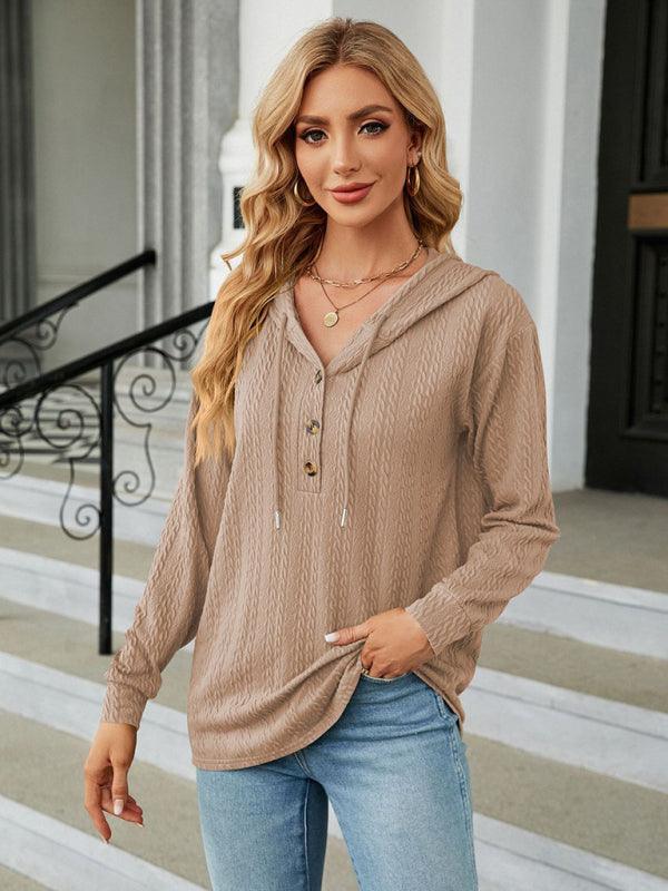 Women's Hooded Button Loose Long Sleeve Sweatshirt - 808Lush