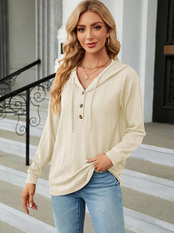 Women's Hooded Button Loose Long Sleeve Sweatshirt - 808Lush