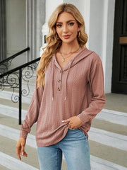 Women's Hooded Button Loose Long Sleeve Sweatshirt - 808Lush