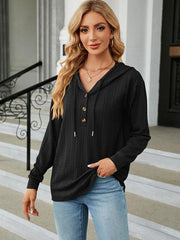 Women's Hooded Button Loose Long Sleeve Sweatshirt - 808Lush