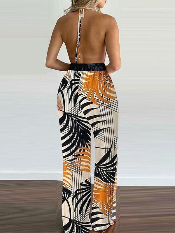 Women's Irregular Printed Halter Neck Jumpsuit - 808Lush