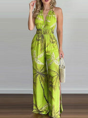 Women's Irregular Printed Halter Neck Jumpsuit - 808Lush