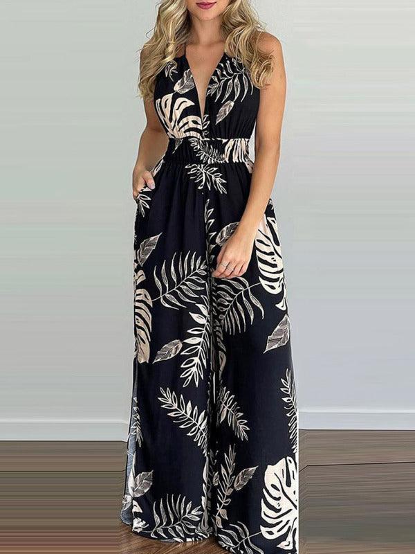 Women's Irregular Printed Halter Neck Jumpsuit - 808Lush