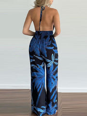 Women's Irregular Printed Halter Neck Jumpsuit - 808Lush