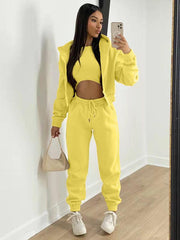 Women's Knitted Casual Sports Fleece Hooded Three-piece Suit - 808Lush