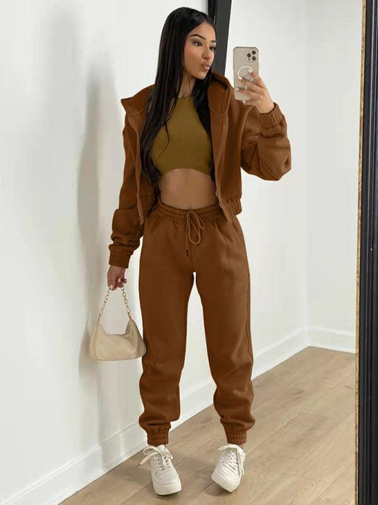 Women's Knitted Casual Sports Fleece Hooded Three-piece Suit - 808Lush