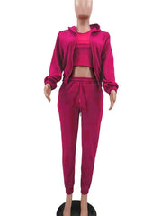 Women's Knitted Casual Sports Fleece Hooded Three-piece Suit - 808Lush